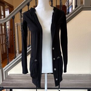 Banana Republic Hooded Black Cardigan With Drawstring Waist Size XS